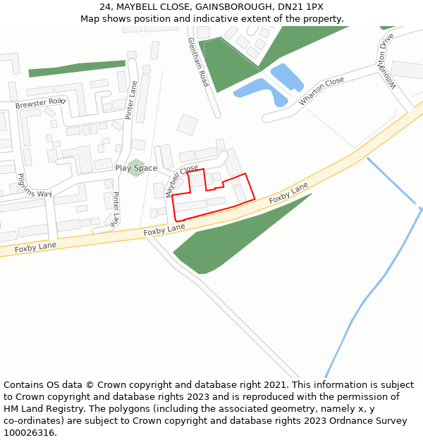 24, MAYBELL CLOSE, GAINSBOROUGH, DN21 1PX: Location map and indicative extent of plot