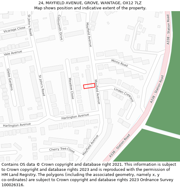 24, MAYFIELD AVENUE, GROVE, WANTAGE, OX12 7LZ: Location map and indicative extent of plot