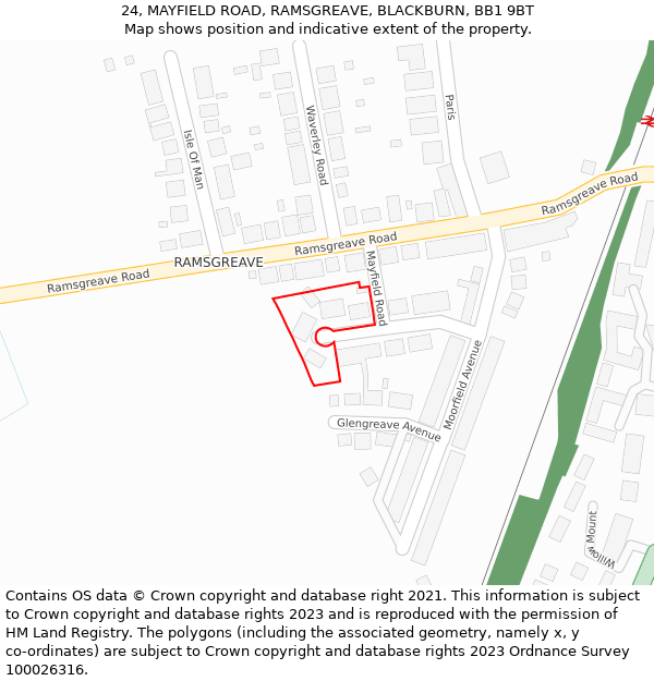24, MAYFIELD ROAD, RAMSGREAVE, BLACKBURN, BB1 9BT: Location map and indicative extent of plot
