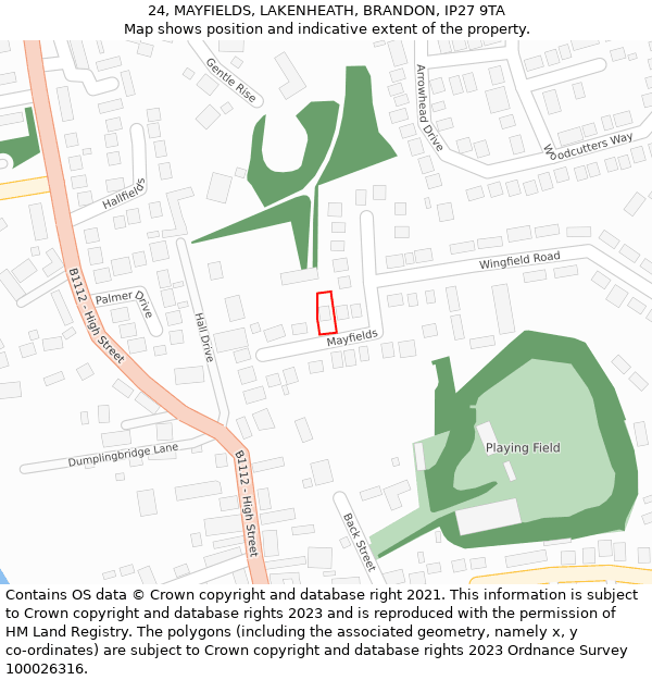 24, MAYFIELDS, LAKENHEATH, BRANDON, IP27 9TA: Location map and indicative extent of plot