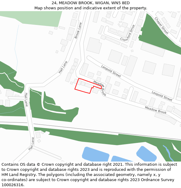 24, MEADOW BROOK, WIGAN, WN5 8ED: Location map and indicative extent of plot