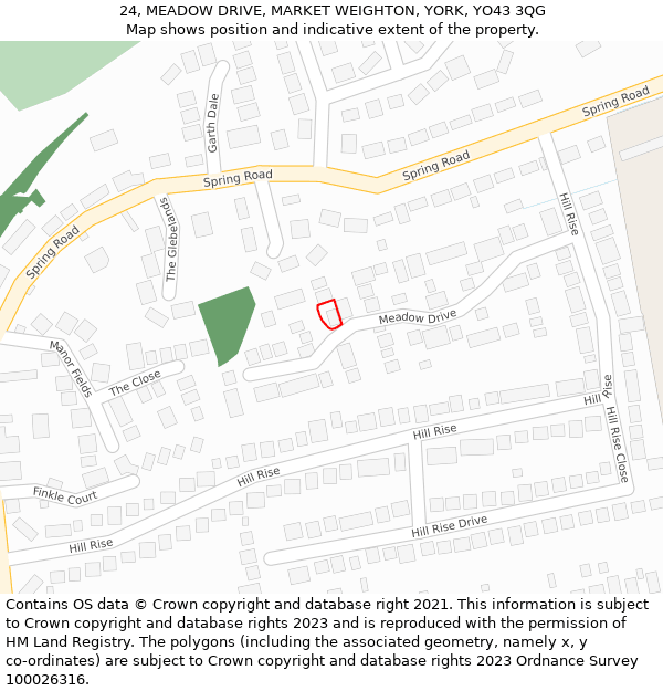 24, MEADOW DRIVE, MARKET WEIGHTON, YORK, YO43 3QG: Location map and indicative extent of plot