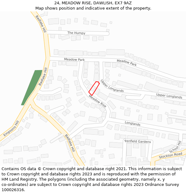 24, MEADOW RISE, DAWLISH, EX7 9AZ: Location map and indicative extent of plot