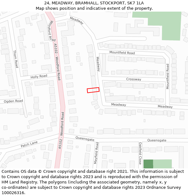 24, MEADWAY, BRAMHALL, STOCKPORT, SK7 1LA: Location map and indicative extent of plot