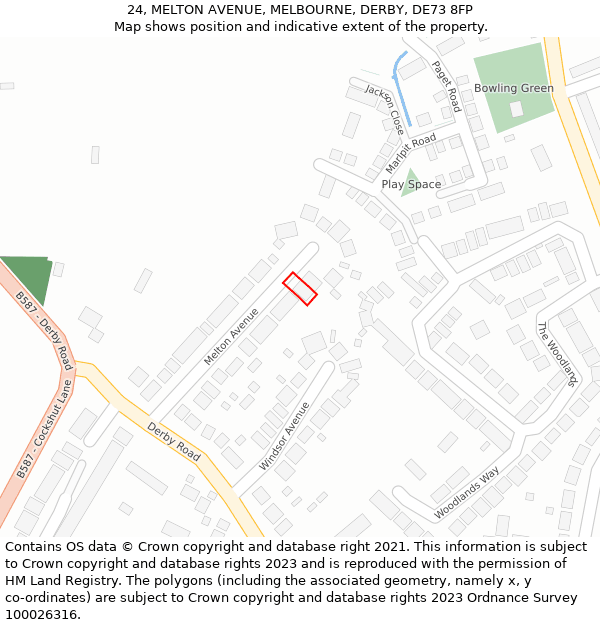 24, MELTON AVENUE, MELBOURNE, DERBY, DE73 8FP: Location map and indicative extent of plot