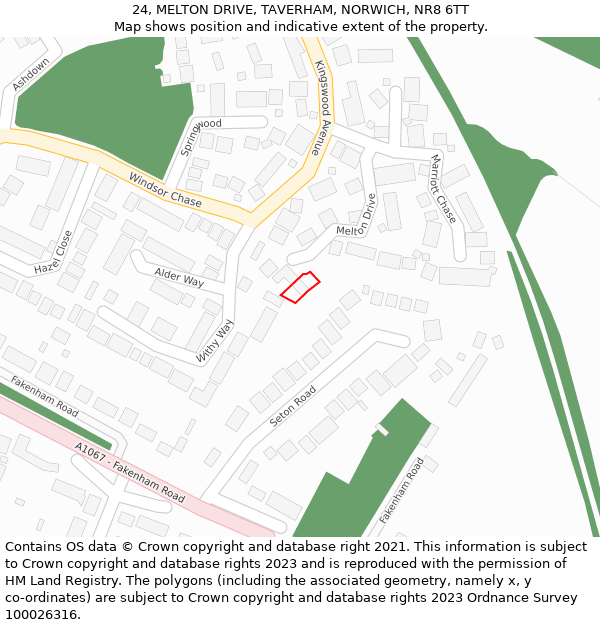 24, MELTON DRIVE, TAVERHAM, NORWICH, NR8 6TT: Location map and indicative extent of plot