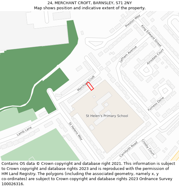 24, MERCHANT CROFT, BARNSLEY, S71 2NY: Location map and indicative extent of plot