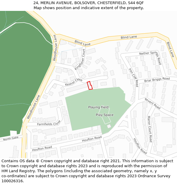 24, MERLIN AVENUE, BOLSOVER, CHESTERFIELD, S44 6QF: Location map and indicative extent of plot