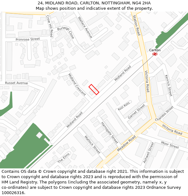 24, MIDLAND ROAD, CARLTON, NOTTINGHAM, NG4 2HA: Location map and indicative extent of plot