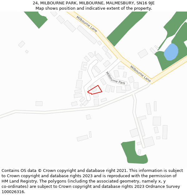 24, MILBOURNE PARK, MILBOURNE, MALMESBURY, SN16 9JE: Location map and indicative extent of plot