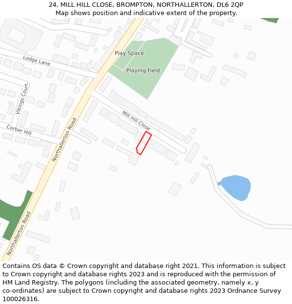 24, MILL HILL CLOSE, BROMPTON, NORTHALLERTON, DL6 2QP: Location map and indicative extent of plot