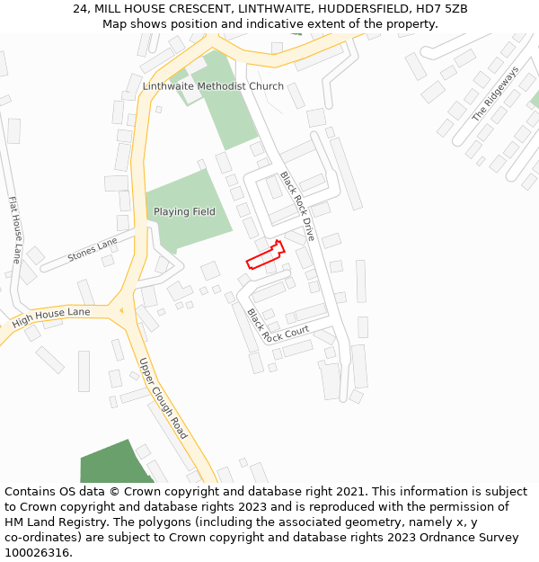 24, MILL HOUSE CRESCENT, LINTHWAITE, HUDDERSFIELD, HD7 5ZB: Location map and indicative extent of plot