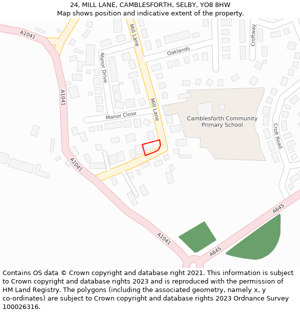 24, MILL LANE, CAMBLESFORTH, SELBY, YO8 8HW: Location map and indicative extent of plot