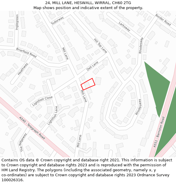 24, MILL LANE, HESWALL, WIRRAL, CH60 2TG: Location map and indicative extent of plot