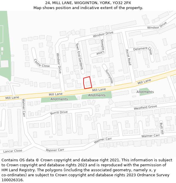 24, MILL LANE, WIGGINTON, YORK, YO32 2PX: Location map and indicative extent of plot