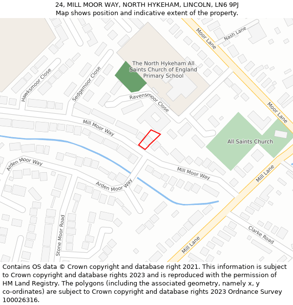 24, MILL MOOR WAY, NORTH HYKEHAM, LINCOLN, LN6 9PJ: Location map and indicative extent of plot