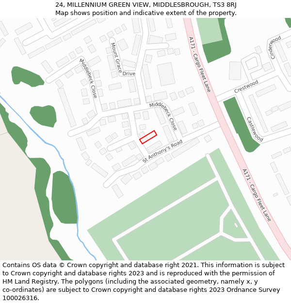 24, MILLENNIUM GREEN VIEW, MIDDLESBROUGH, TS3 8RJ: Location map and indicative extent of plot