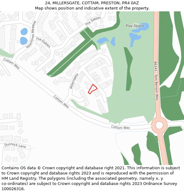 24, MILLERSGATE, COTTAM, PRESTON, PR4 0AZ: Location map and indicative extent of plot