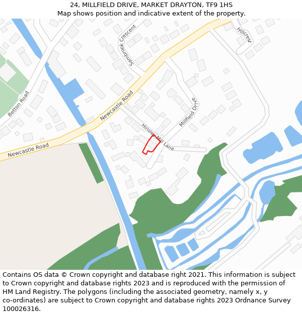 24, MILLFIELD DRIVE, MARKET DRAYTON, TF9 1HS: Location map and indicative extent of plot