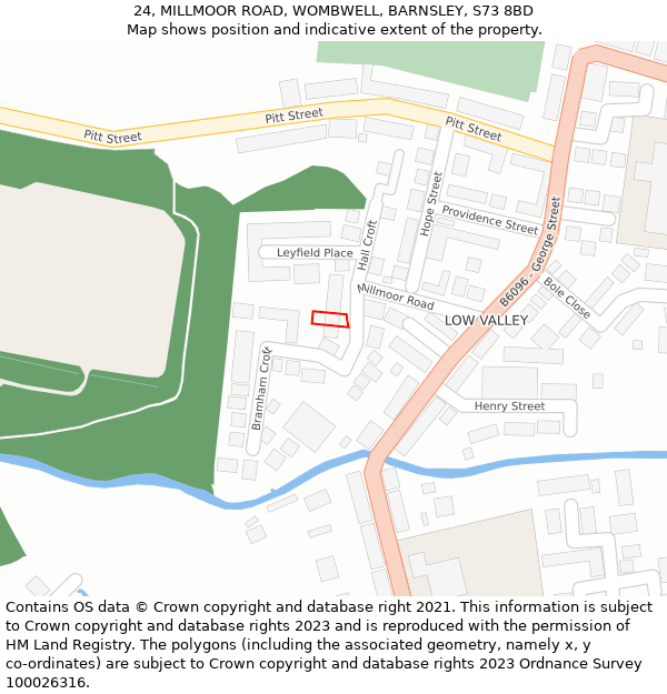 24, MILLMOOR ROAD, WOMBWELL, BARNSLEY, S73 8BD: Location map and indicative extent of plot