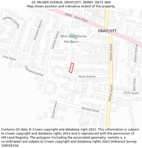 24, MILNER AVENUE, DRAYCOTT, DERBY, DE72 3ND: Location map and indicative extent of plot
