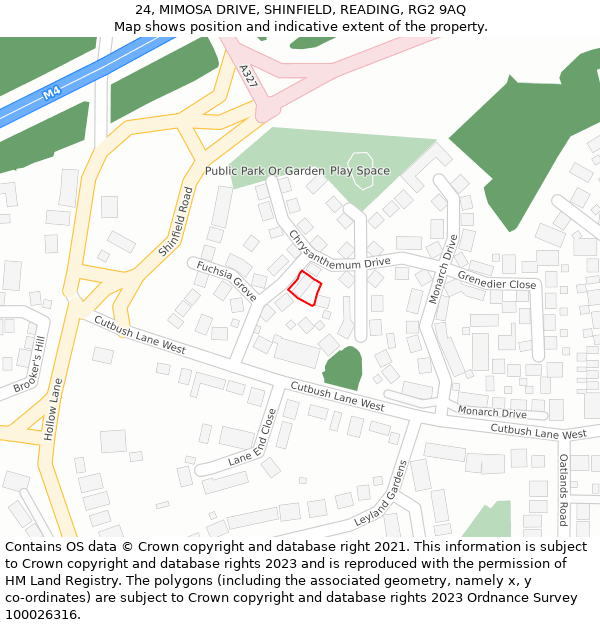 24, MIMOSA DRIVE, SHINFIELD, READING, RG2 9AQ: Location map and indicative extent of plot