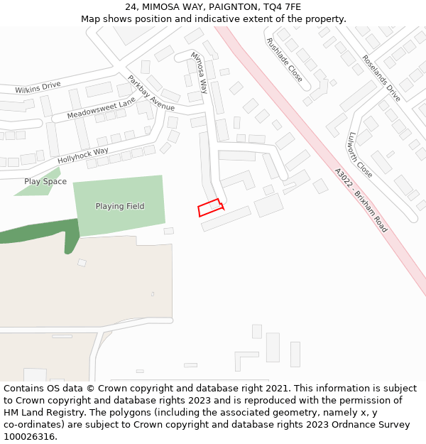 24, MIMOSA WAY, PAIGNTON, TQ4 7FE: Location map and indicative extent of plot