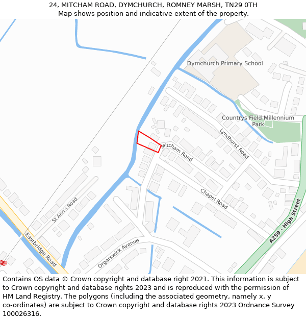 24, MITCHAM ROAD, DYMCHURCH, ROMNEY MARSH, TN29 0TH: Location map and indicative extent of plot