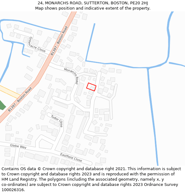 24, MONARCHS ROAD, SUTTERTON, BOSTON, PE20 2HJ: Location map and indicative extent of plot