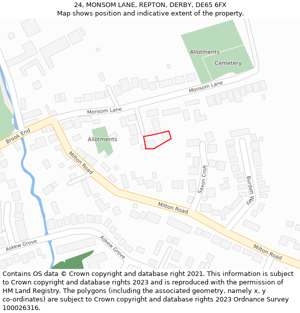 24, MONSOM LANE, REPTON, DERBY, DE65 6FX: Location map and indicative extent of plot