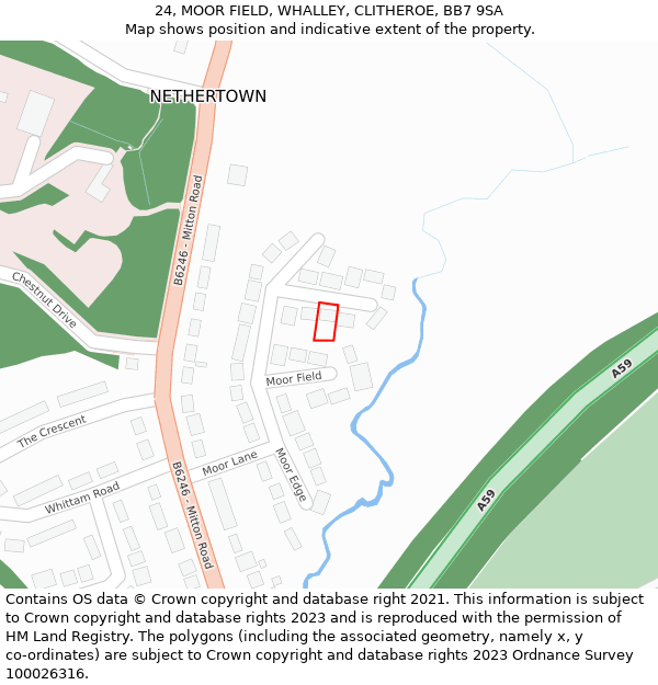24, MOOR FIELD, WHALLEY, CLITHEROE, BB7 9SA: Location map and indicative extent of plot
