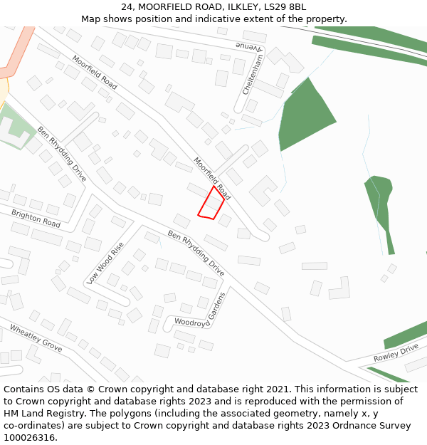 24, MOORFIELD ROAD, ILKLEY, LS29 8BL: Location map and indicative extent of plot