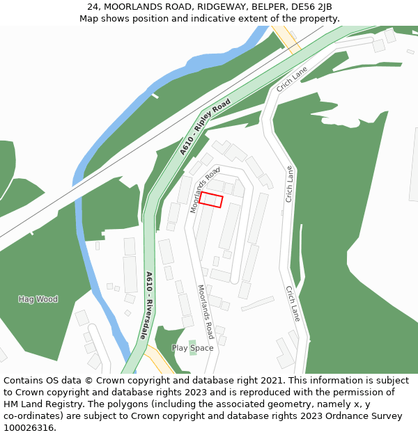 24, MOORLANDS ROAD, RIDGEWAY, BELPER, DE56 2JB: Location map and indicative extent of plot