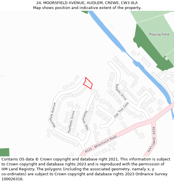 24, MOORSFIELD AVENUE, AUDLEM, CREWE, CW3 0LA: Location map and indicative extent of plot