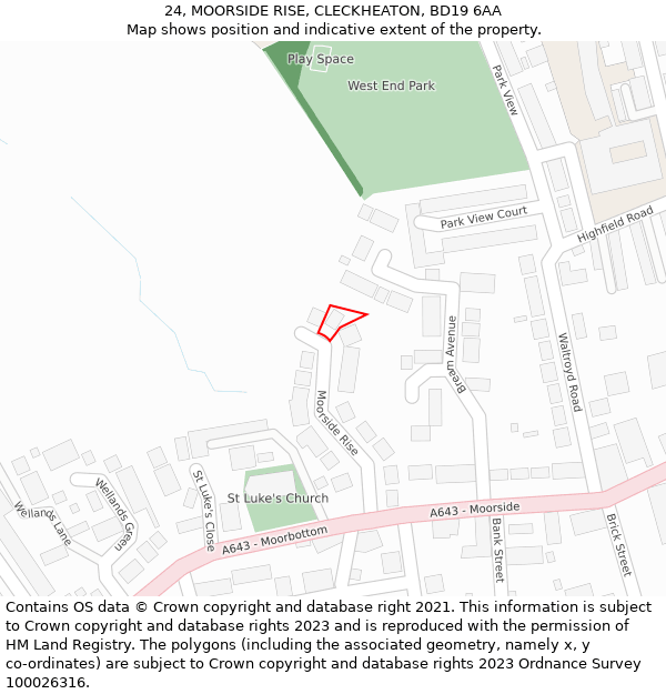 24, MOORSIDE RISE, CLECKHEATON, BD19 6AA: Location map and indicative extent of plot