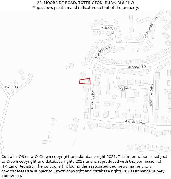 24, MOORSIDE ROAD, TOTTINGTON, BURY, BL8 3HW: Location map and indicative extent of plot