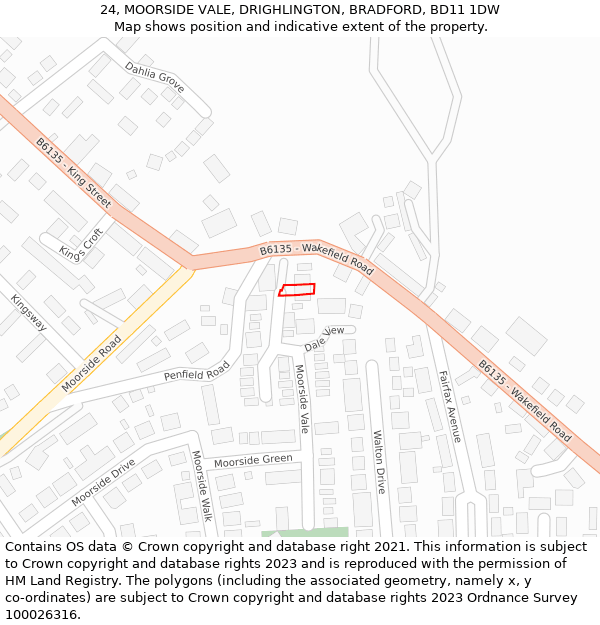 24, MOORSIDE VALE, DRIGHLINGTON, BRADFORD, BD11 1DW: Location map and indicative extent of plot