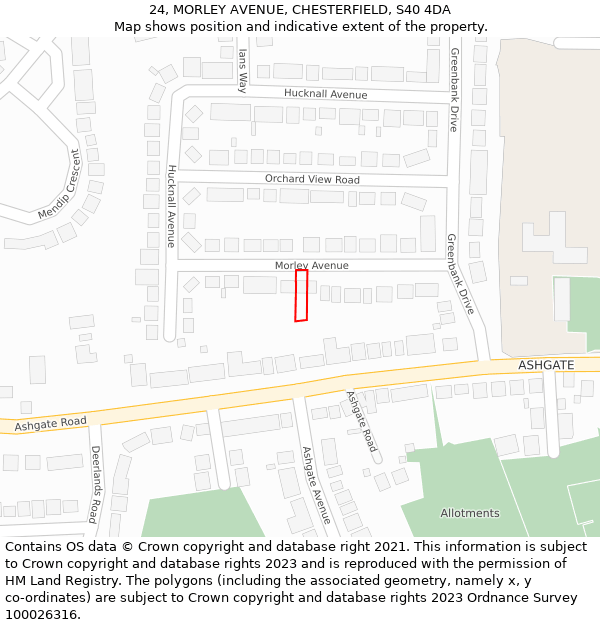 24, MORLEY AVENUE, CHESTERFIELD, S40 4DA: Location map and indicative extent of plot