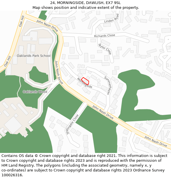 24, MORNINGSIDE, DAWLISH, EX7 9SL: Location map and indicative extent of plot