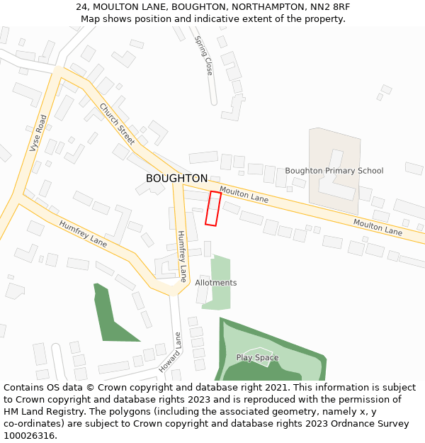 24, MOULTON LANE, BOUGHTON, NORTHAMPTON, NN2 8RF: Location map and indicative extent of plot