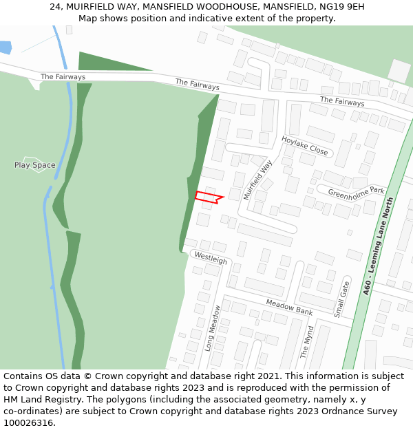 24, MUIRFIELD WAY, MANSFIELD WOODHOUSE, MANSFIELD, NG19 9EH: Location map and indicative extent of plot
