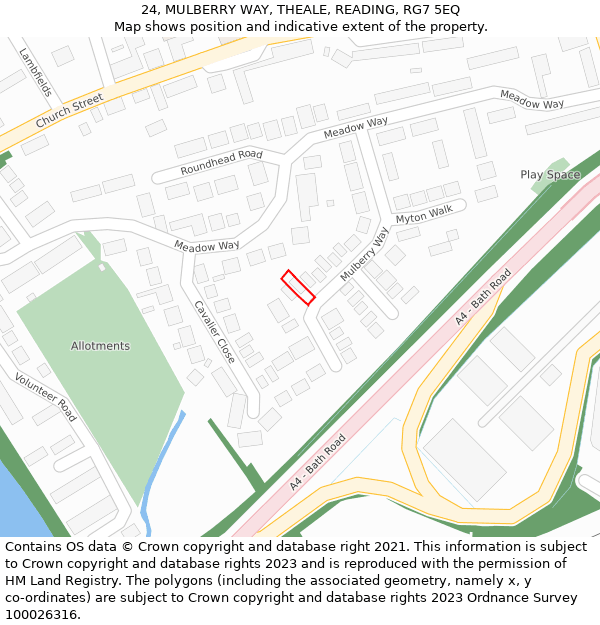 24, MULBERRY WAY, THEALE, READING, RG7 5EQ: Location map and indicative extent of plot