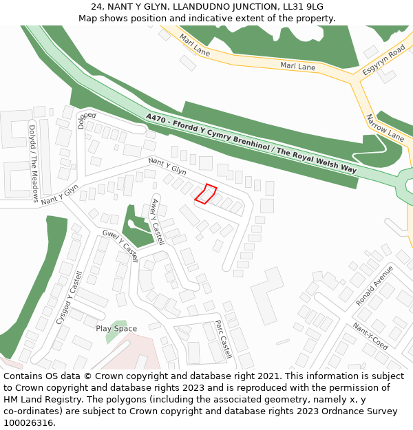 24, NANT Y GLYN, LLANDUDNO JUNCTION, LL31 9LG: Location map and indicative extent of plot