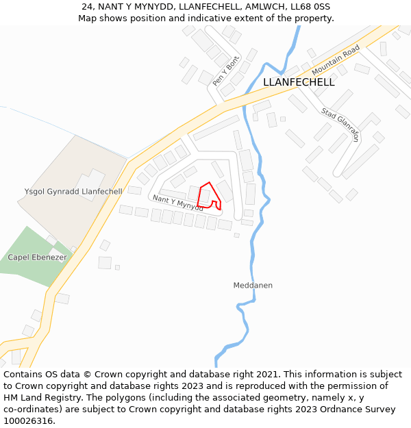 24, NANT Y MYNYDD, LLANFECHELL, AMLWCH, LL68 0SS: Location map and indicative extent of plot