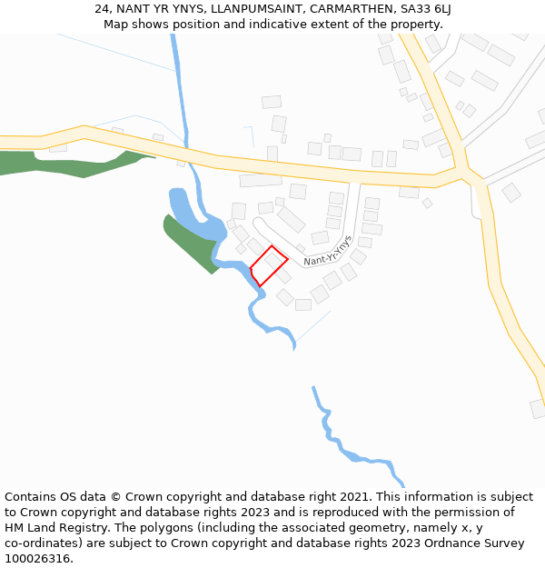 24, NANT YR YNYS, LLANPUMSAINT, CARMARTHEN, SA33 6LJ: Location map and indicative extent of plot