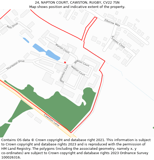 24, NAPTON COURT, CAWSTON, RUGBY, CV22 7SN: Location map and indicative extent of plot