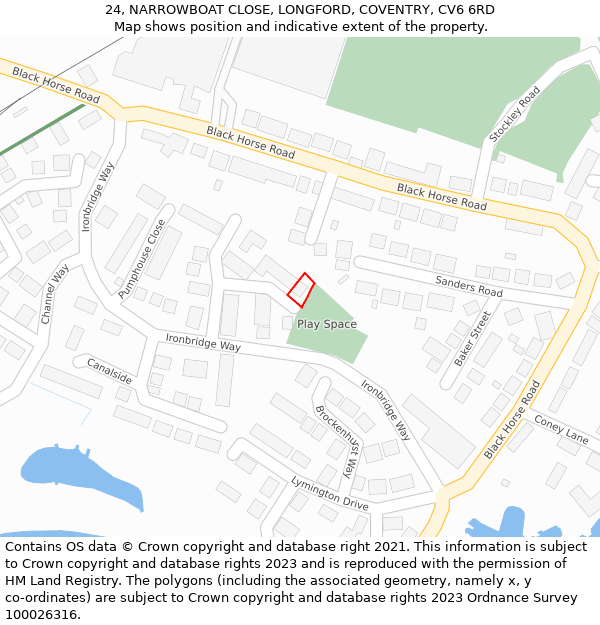 24, NARROWBOAT CLOSE, LONGFORD, COVENTRY, CV6 6RD: Location map and indicative extent of plot