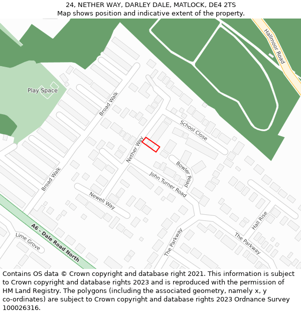 24, NETHER WAY, DARLEY DALE, MATLOCK, DE4 2TS: Location map and indicative extent of plot