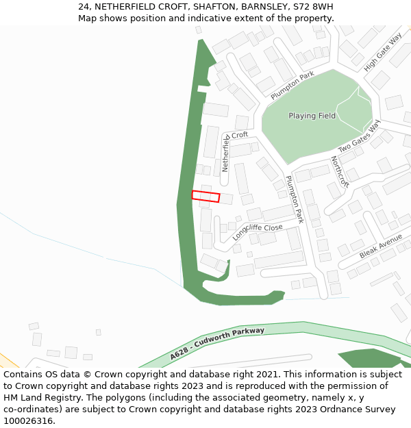 24, NETHERFIELD CROFT, SHAFTON, BARNSLEY, S72 8WH: Location map and indicative extent of plot