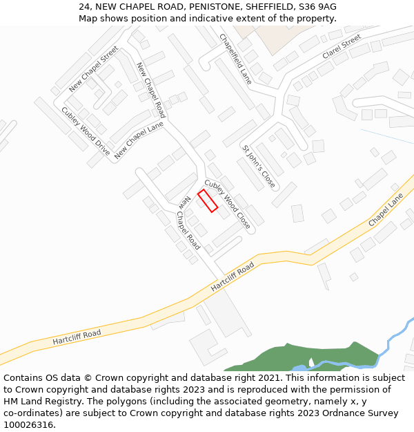 24, NEW CHAPEL ROAD, PENISTONE, SHEFFIELD, S36 9AG: Location map and indicative extent of plot